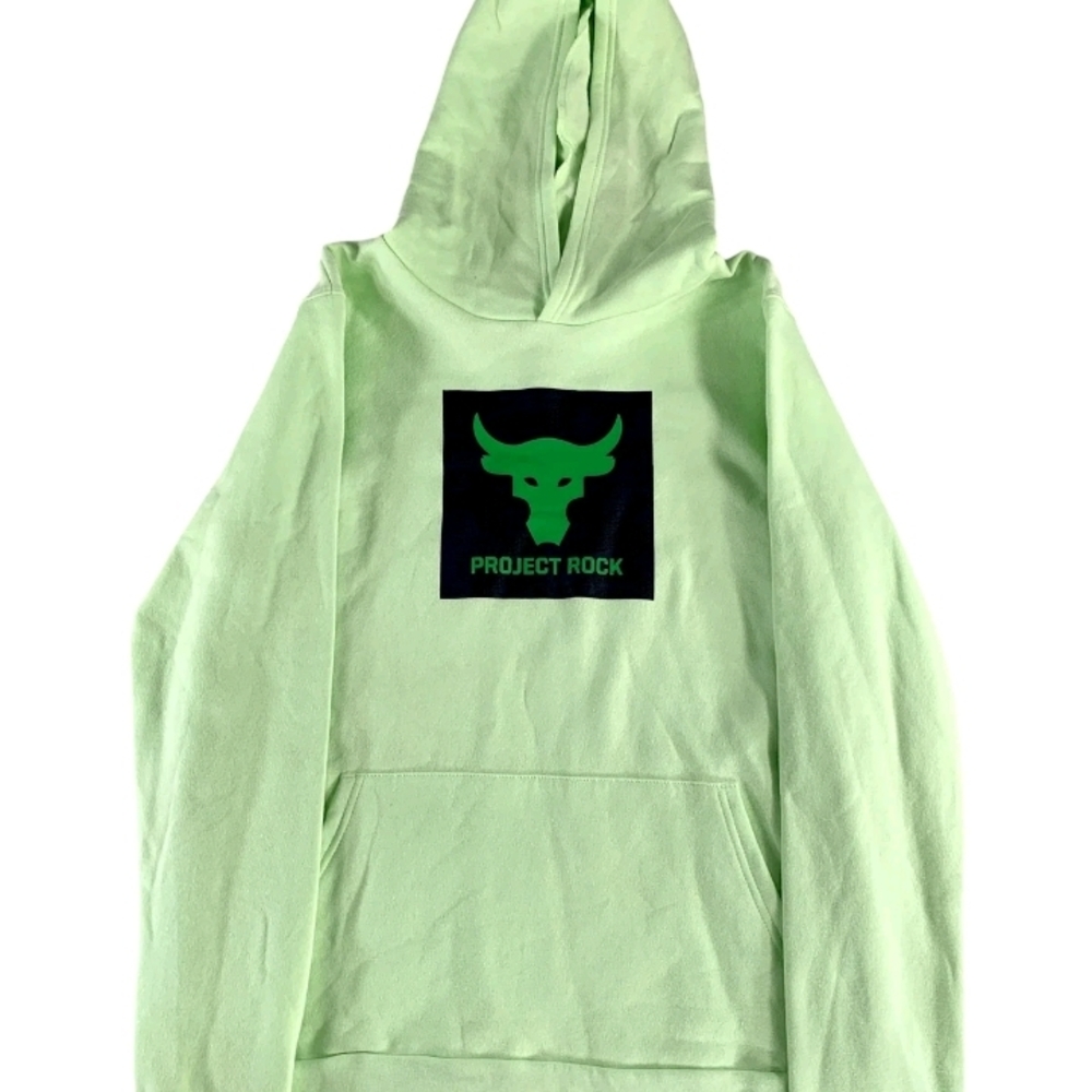 Under Armour Project Rock Rival Fleece Hoodie Sweatshirt Green Youth Sz S